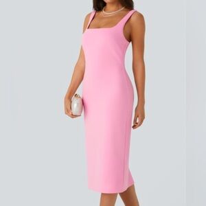 Backless Split Bodycon Built-in Mesh Shapewear  Dress pink size small